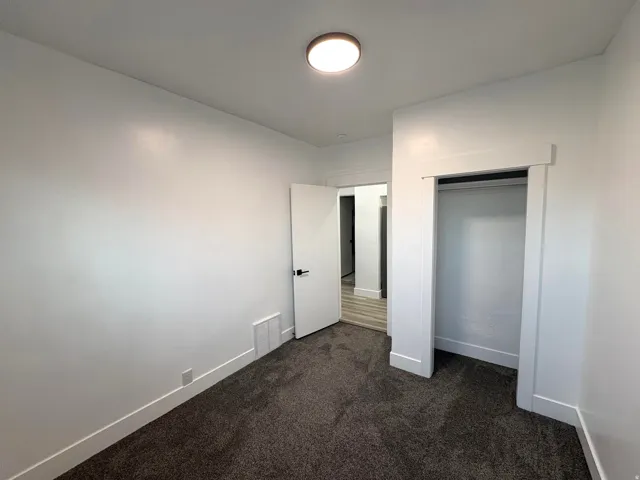 Plush carpet flooring, neutral wall tones, and recessed lighting