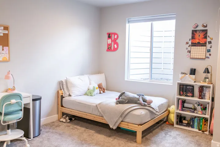 White walls and gray carpeting