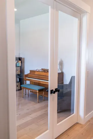 Double French doors with matte black hardware