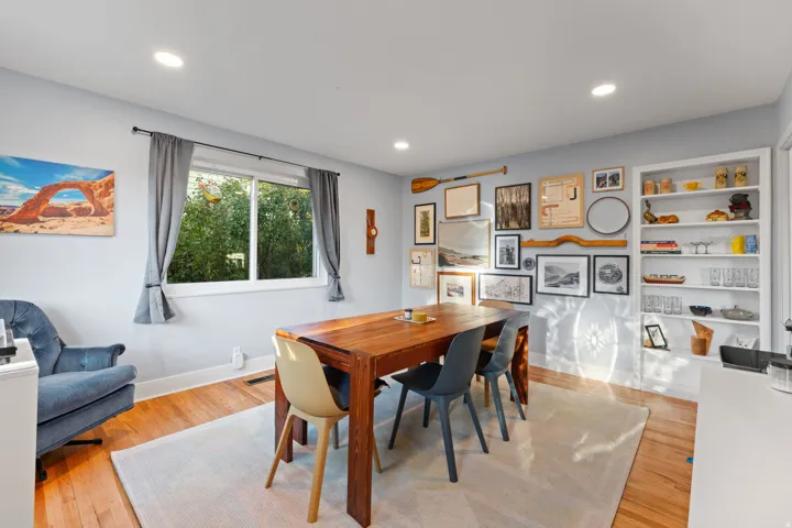 Wood-finish flooring with recessed lighting