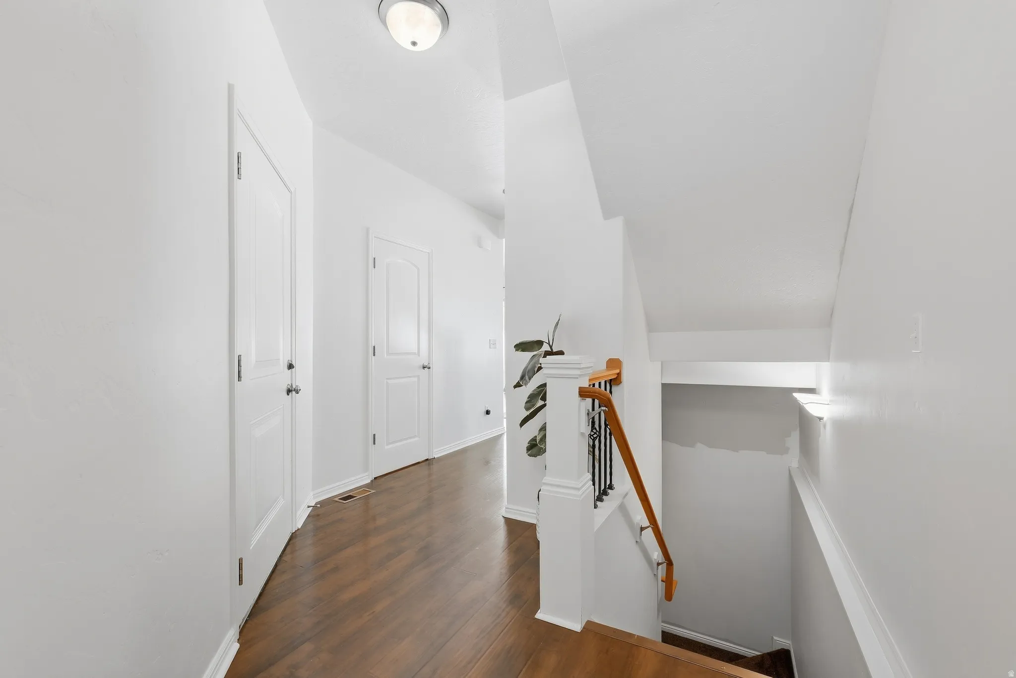 Wood-finish flooring with a white trim