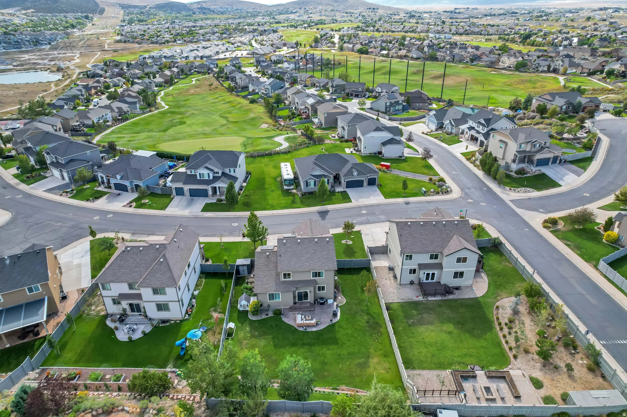 Residential neighborhood with paved streets and established homes