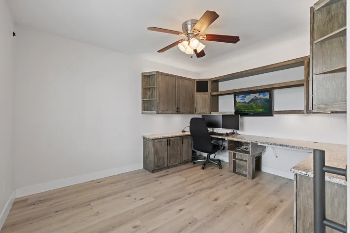 Big Spacious Main Level Office with Built-in Oak Cabinets and Granite Desk Top