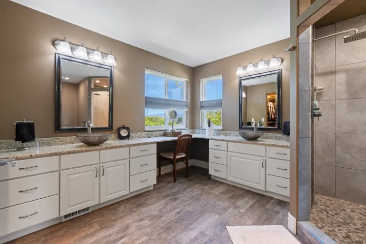Dual Vanities w/Bowl Sinks. Separate Corner Vanity