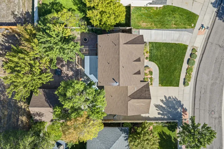 Aerial View of Roofs of home & Detached Garage