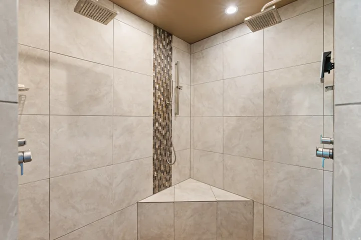 6 ft. by 6 ft. Shower with Dual Shower Heads and Tiled Seat