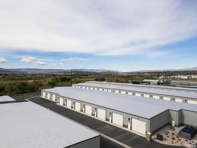Multiple buildings with corrugated metal siding and metal roofs