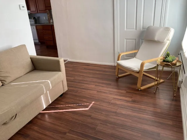 Wood-finish flooring throughout