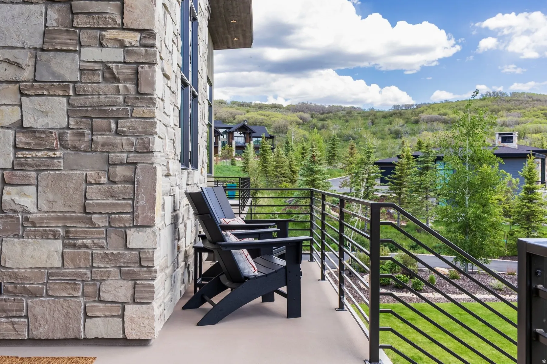 Exterior stone facade with integrated windows
