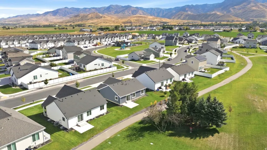 Residential neighborhood with mountain backdrop
