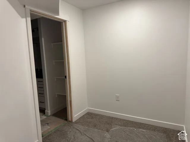 White painted walls with wall-to-wall carpeting and white trim