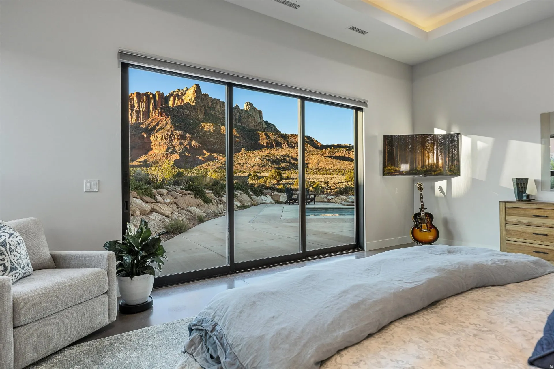Primary suite, framed by a direct view of Mt. Kinesava.