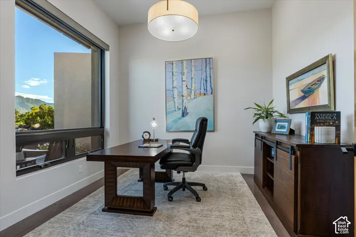 A dedicated office looks straight out at Eagle Crags