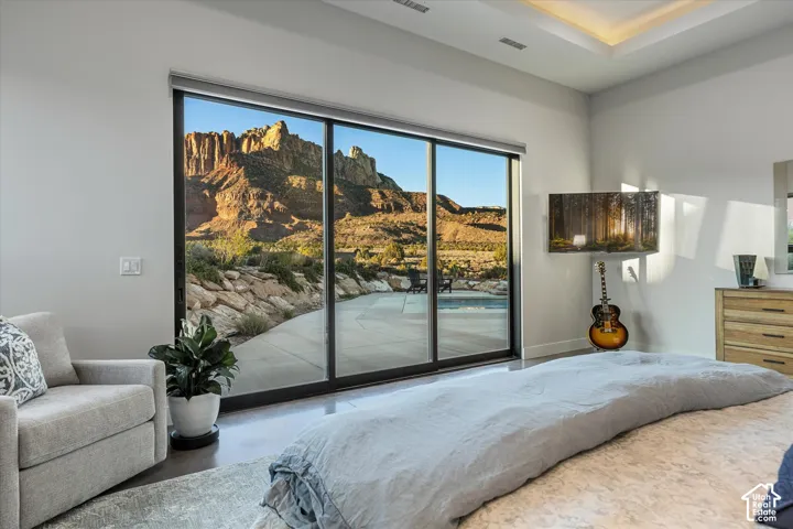 Primary suite, framed by a direct view of Mt. Kinesava.