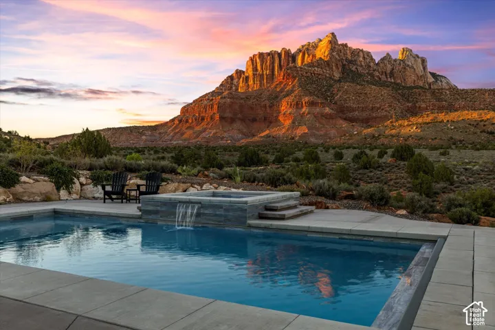 Twilight view at the pool, Mt. Kinesava rising in the distance.