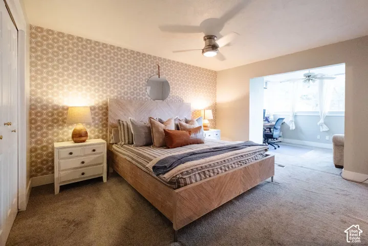 Accent wall with patterned wallpaper