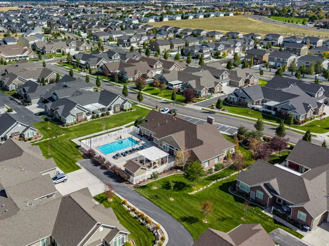 Community swimming pool with surrounding fencing