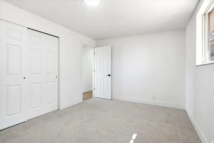 Neutral color palette with light gray carpeting