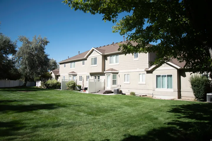 Expansive lawn area with mature trees and privacy fencing
