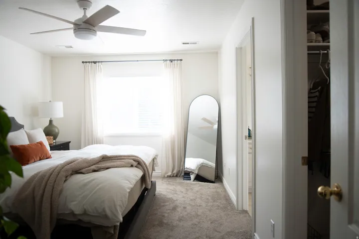 Primary suite with recessed ceiling fan with integrated lighting