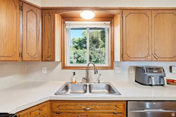 Double basin stainless steel sink with a gooseneck faucet