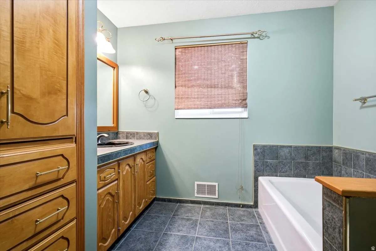 Wood-finish cabinetry and built-in storage