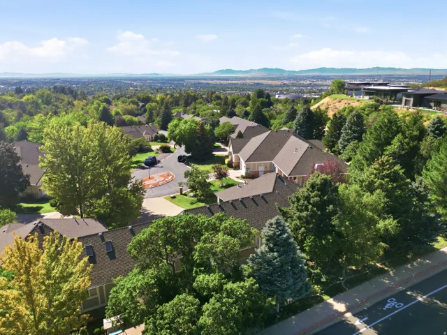 Residential properties with shingle roofs and lush surrounding trees