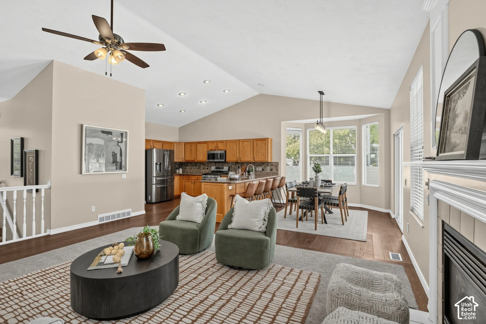 Great room, kitchen, dining