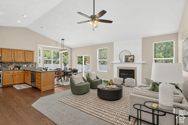 Great room, kitchen, dining