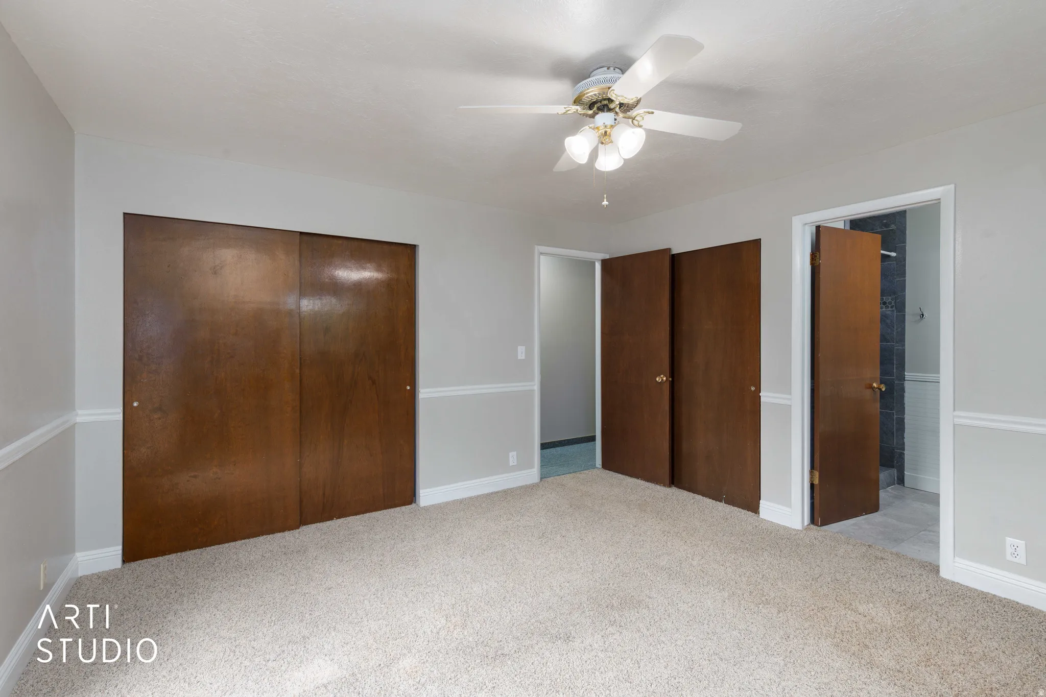 Neutral color palette with textured carpeting