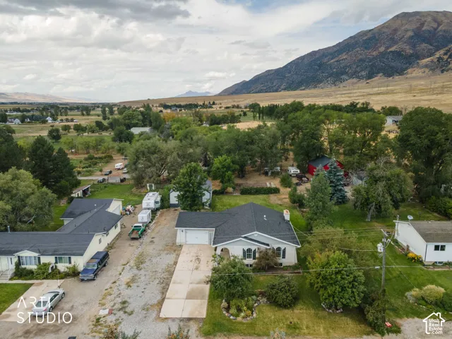 Overhead perspective showing home in forground.