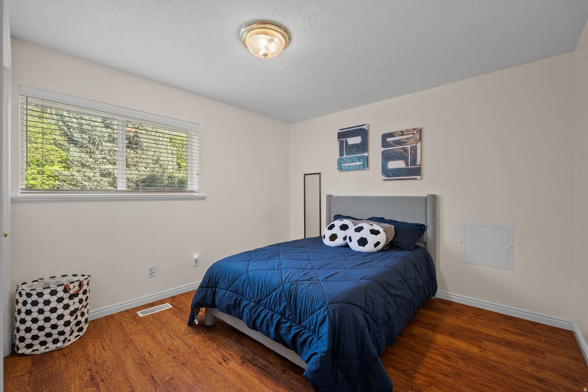 Wood-finish flooring with white trim