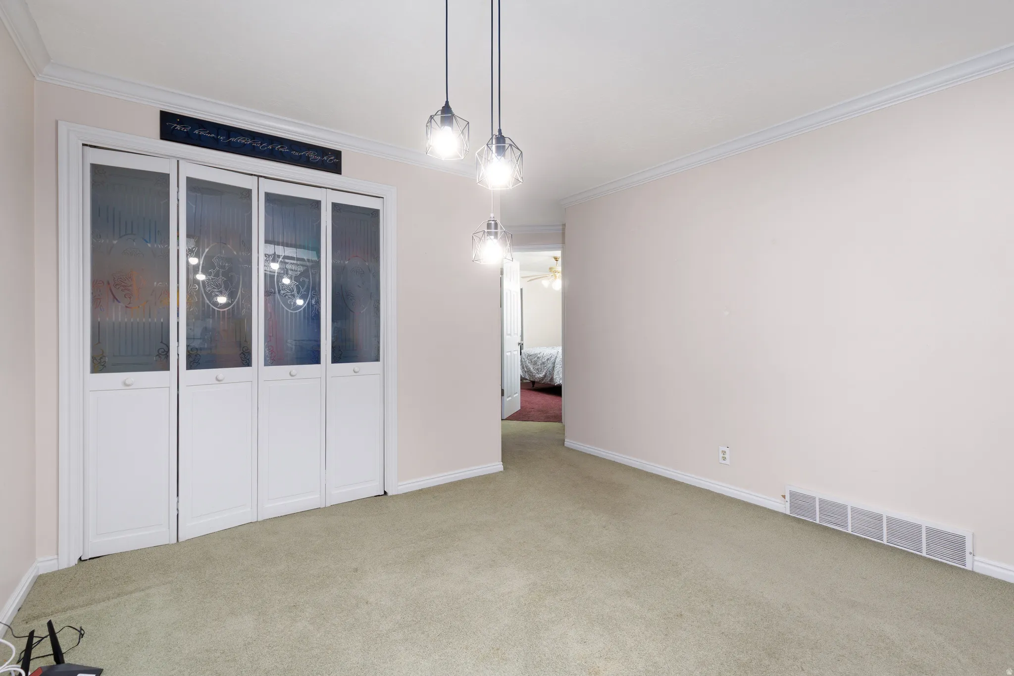 Crown molding accentuates the ceiling line