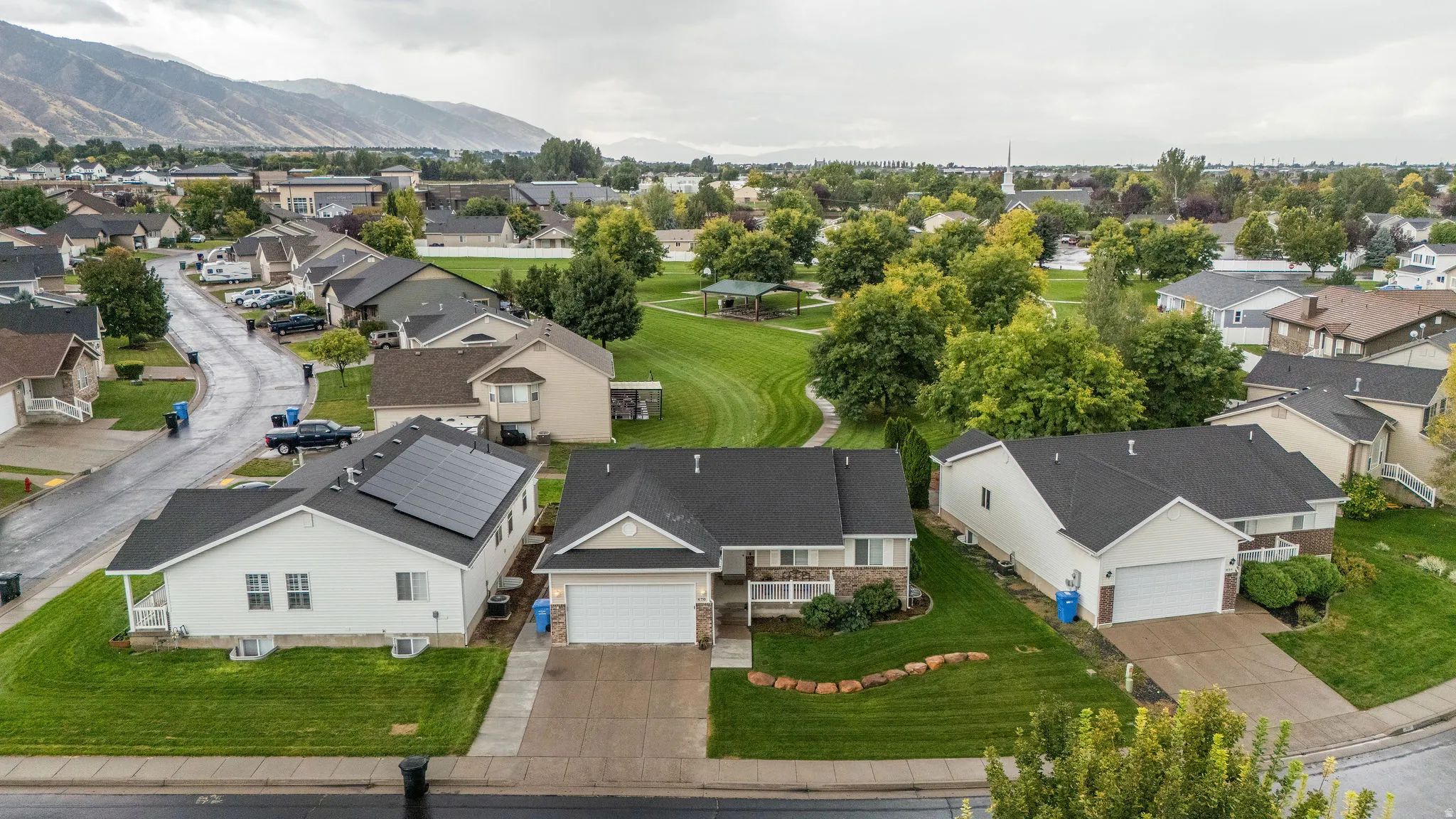 Residential neighborhood with established streets and mature trees