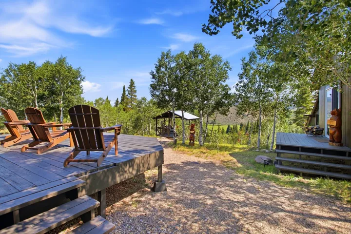 Expansive outdoor deck with natural wood-tone decking