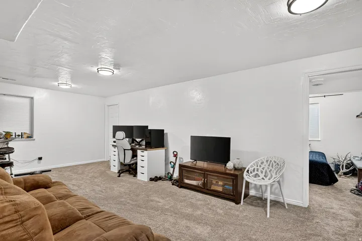 Neutral-toned carpeting throughout
