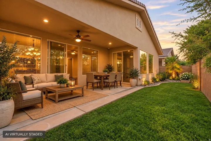 Covered patio with recessed lighting and ceiling fan
