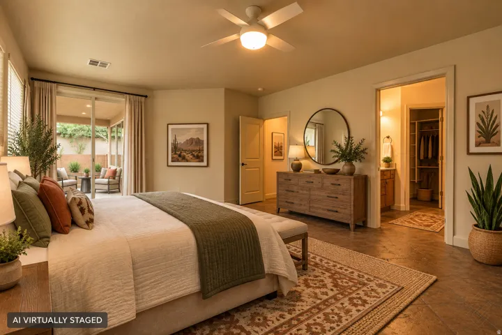 Recessed lighting and ceiling fan overhead