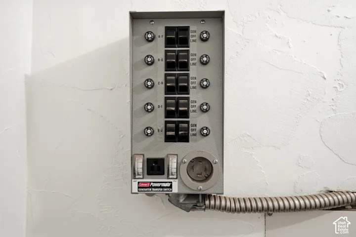 Generator transfer switch with multiple circuit breakers and a heavy-duty power outlet