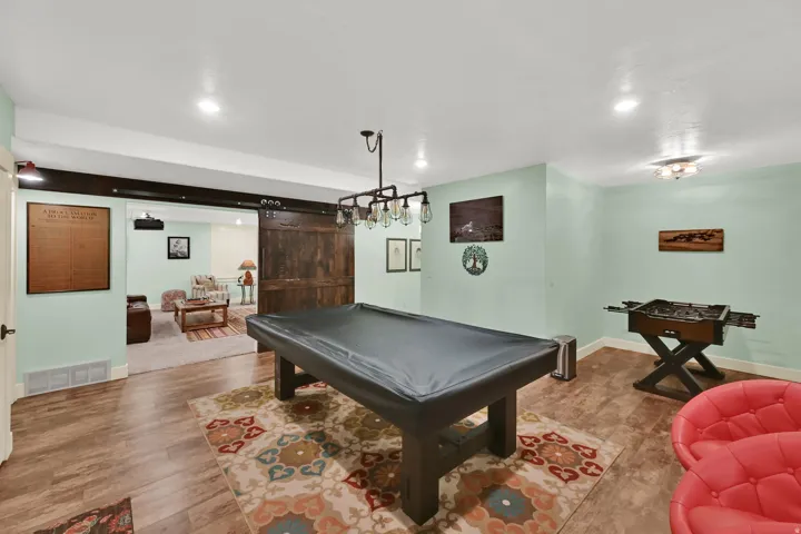 Wood-finish flooring with recessed lighting