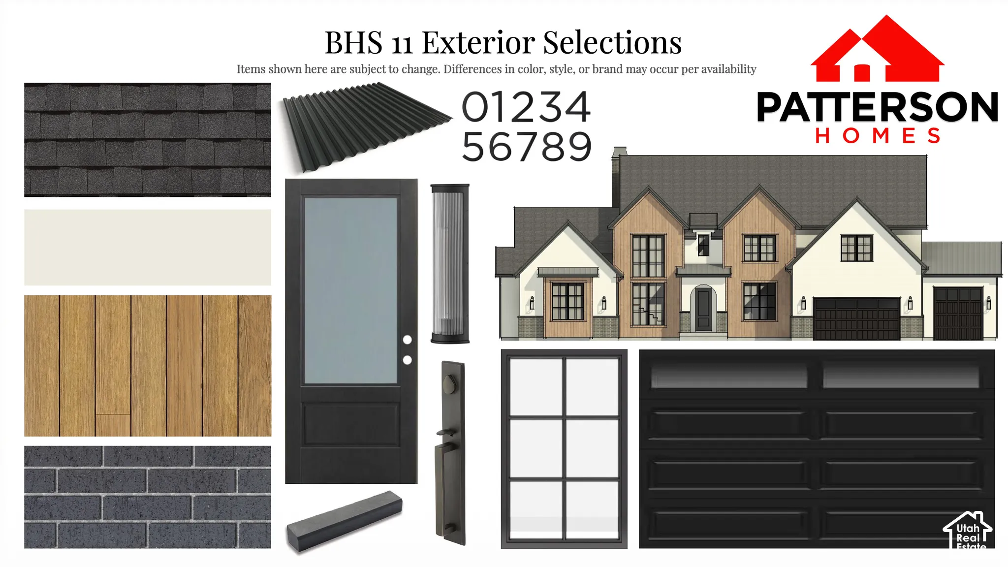 Exterior Selections document. Displaying various material and finish options for the property's exterior