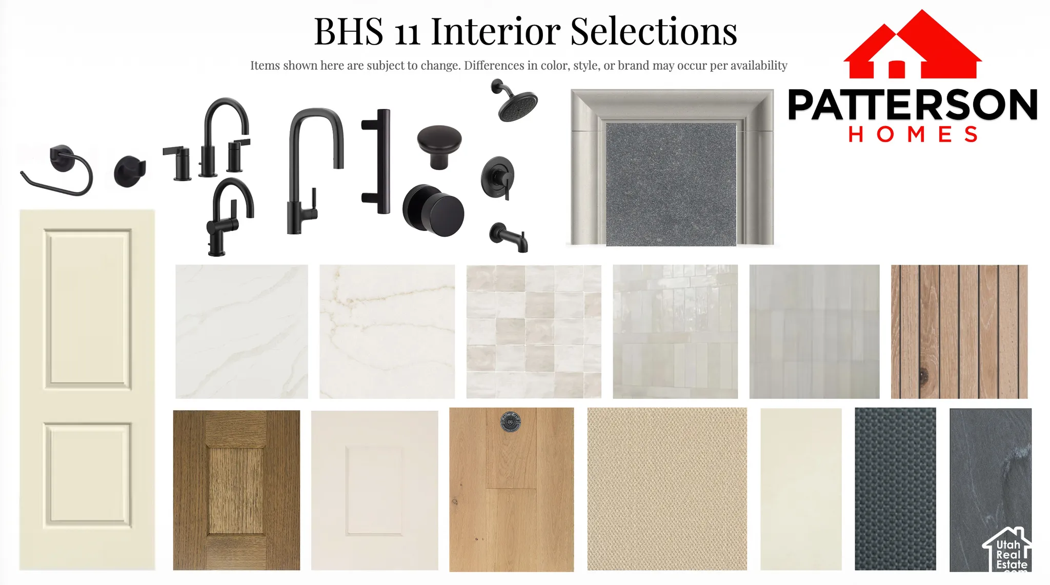 Interior Selections Display. Showcasing a range of material and fixture options for the property
