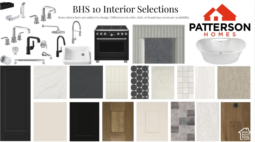 Interior Selections Sheet. Cataloging the physical components and surface materials designated for the property