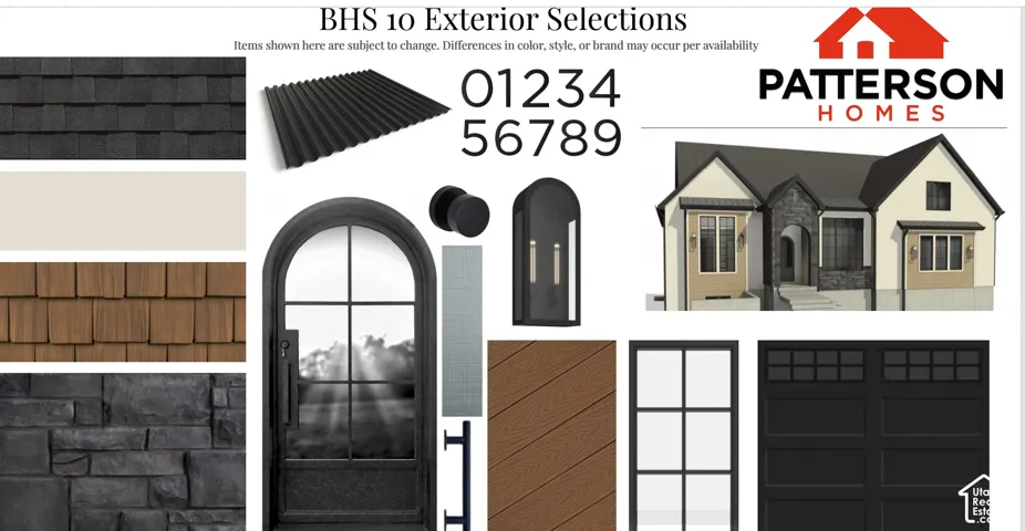 Material Specification Sheet. Outlining the exterior finishes and design components designated for the property