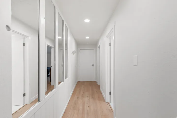 Wood-finish flooring with recessed lighting