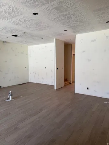 Wood-finish flooring throughout, recessed lighting, and textured ceiling finish