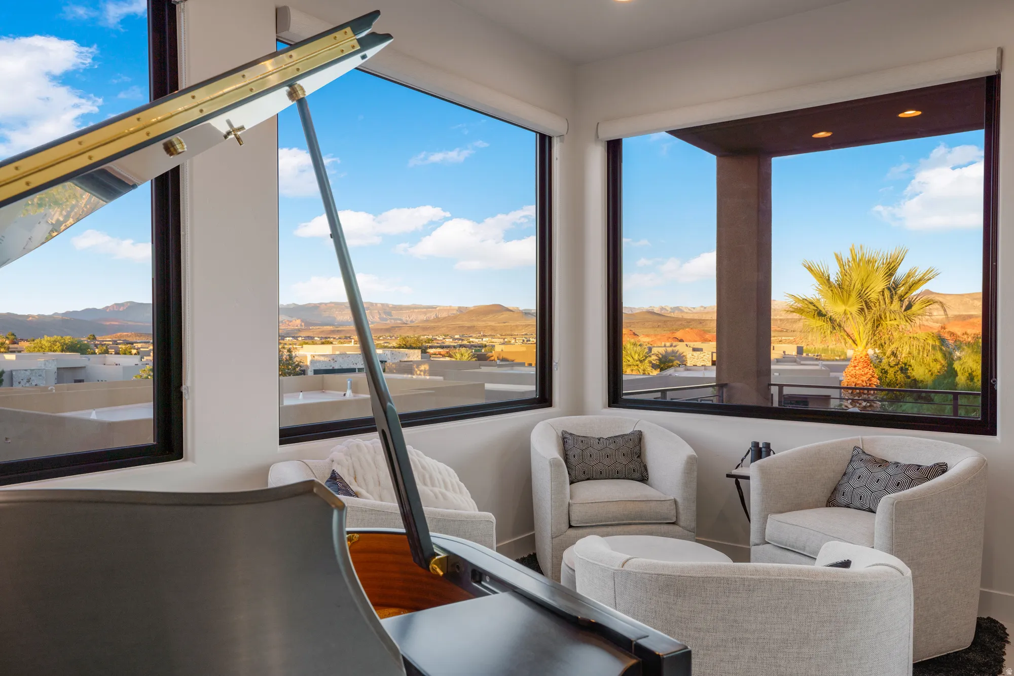Expansive window walls with black frames