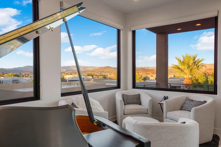 Expansive window walls with black frames