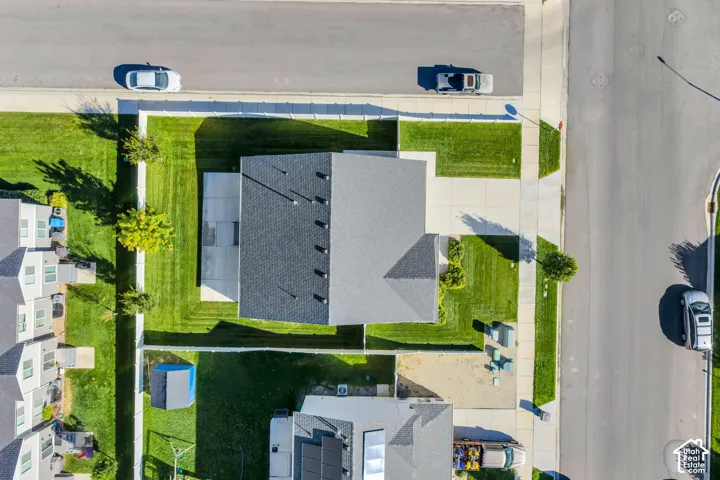 Drone shot from above to see the home on the lot.