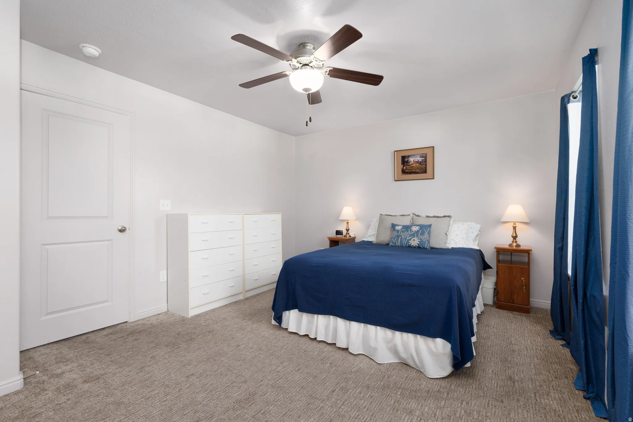Neutral-toned carpeting throughout